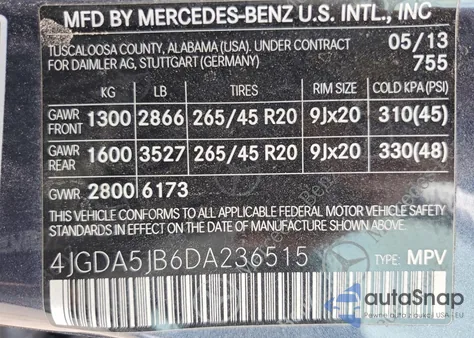 2013 Mercedes-Benz Ml 350 z USA, uszkodzony, nr VIN 4JGDA5JB6DA236515